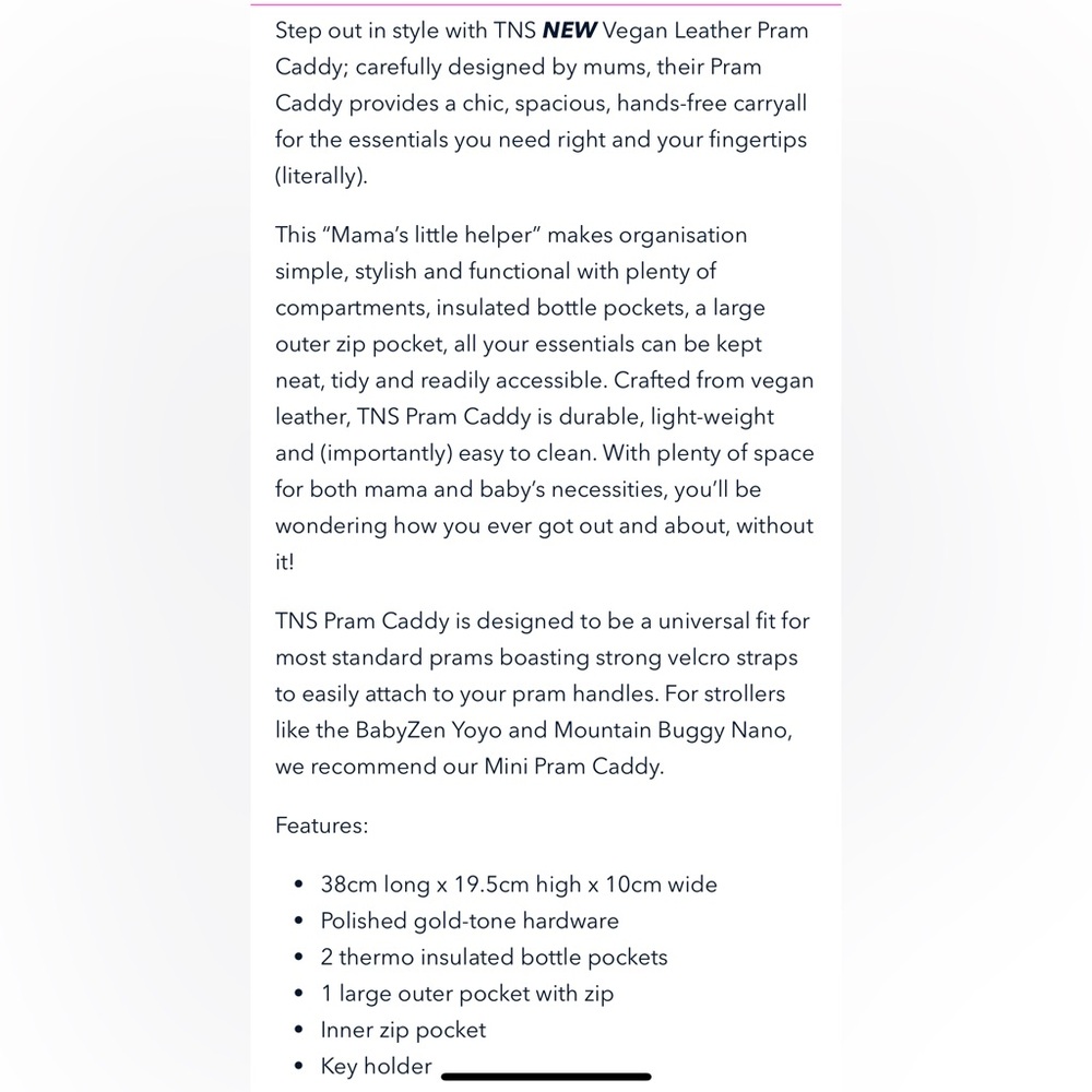 The Nappy Society Vegan Leather Pram Caddy Black/Gunmetal Stroller Bag Organizer - Picture 6 of 11